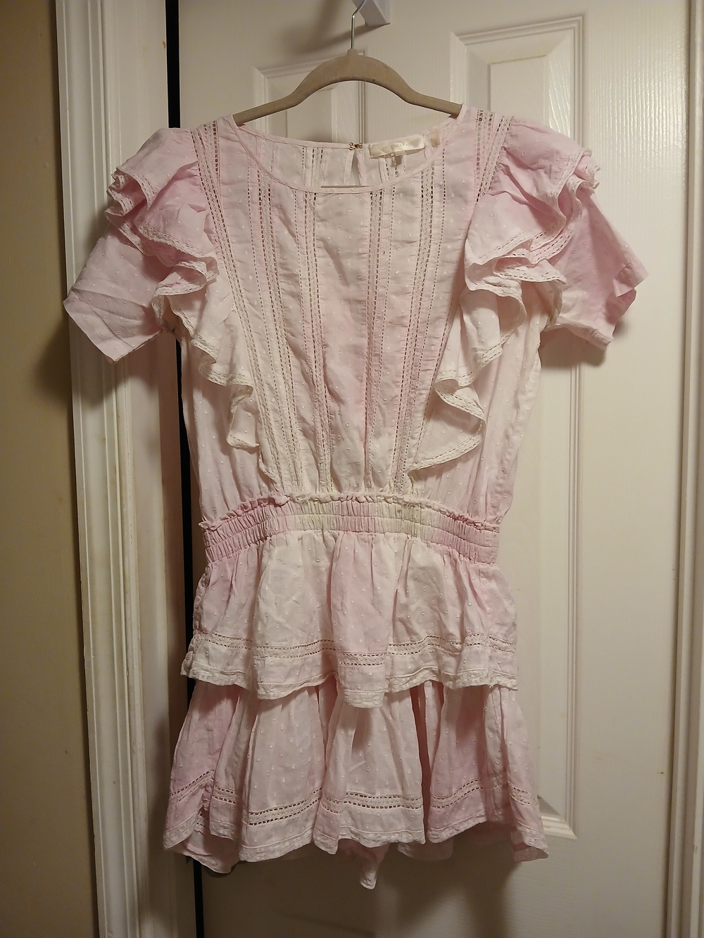 Love SHACK Fancy Tie Dye Dress Mini W.ruffles Light Pink/white Sz.S